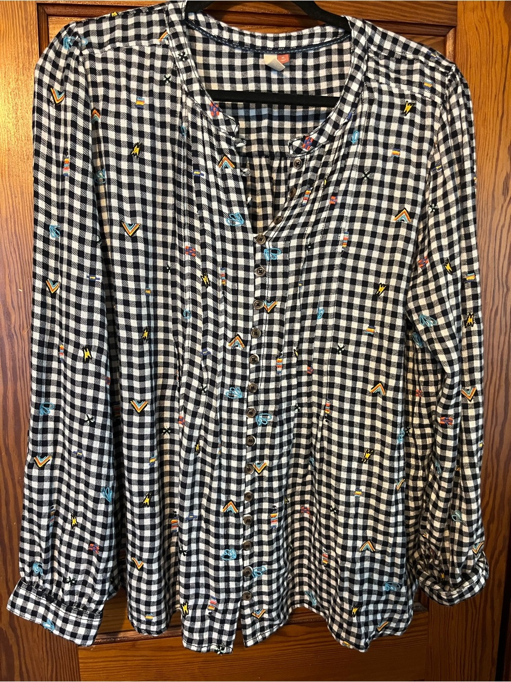 Anthropologie (Plicro) Button-Up Blouse with Colorful Embroidered Accents, XL